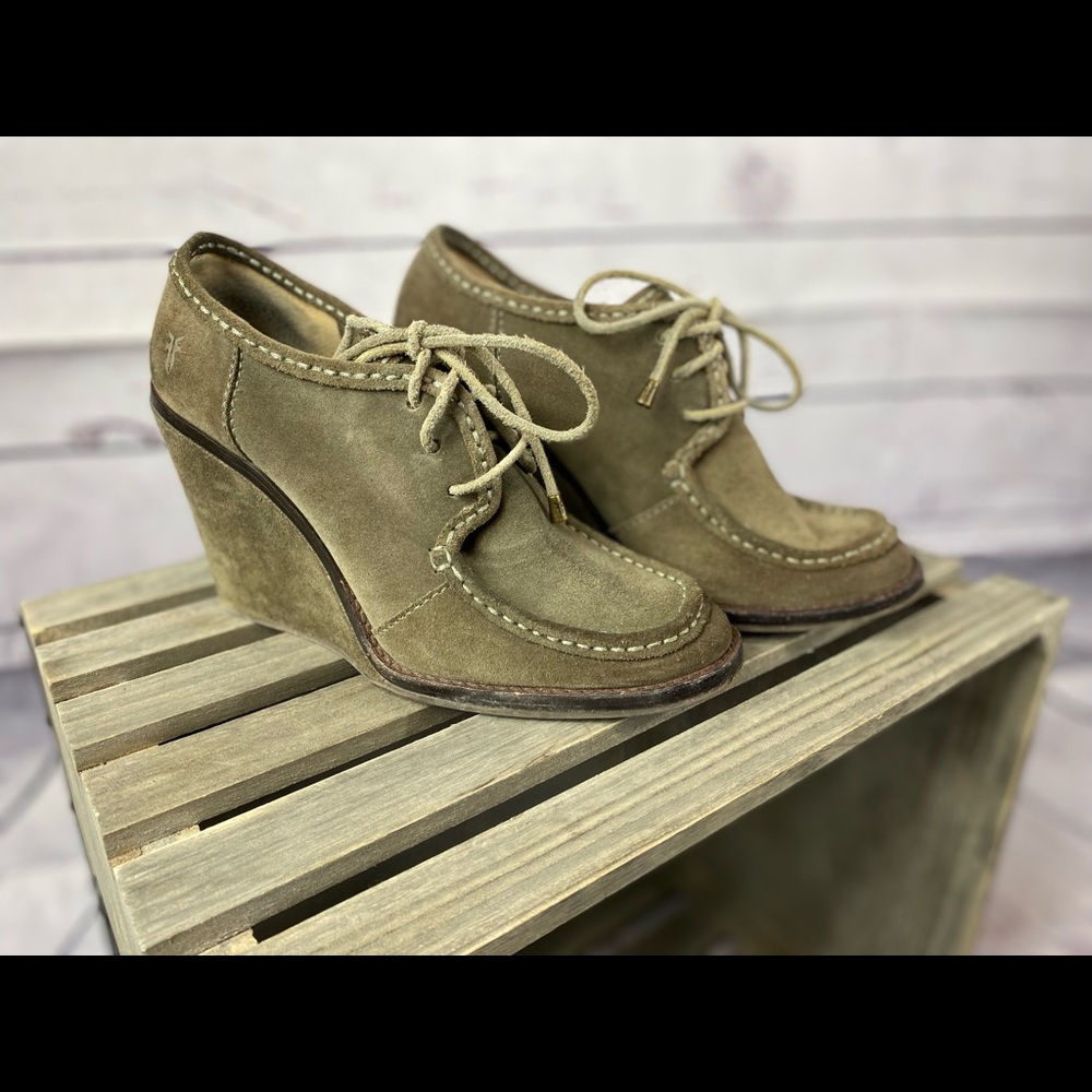 Frye Caroline Low Ankle Lace Grey Wedge - 8.5 US